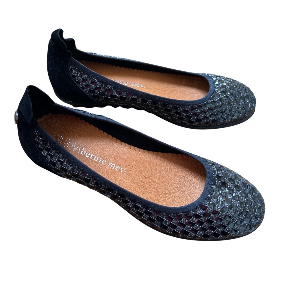 Bernie Mev Catwalk Black Woven Metallic Ballet Flats Woman's Size 38/7